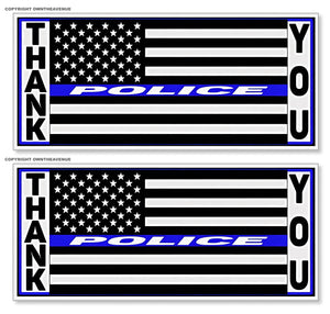 x2 Thank You Support Police Blue Color Line Flag Vinyl Sticker Decal 4" ModelV04 - OwnTheAvenue