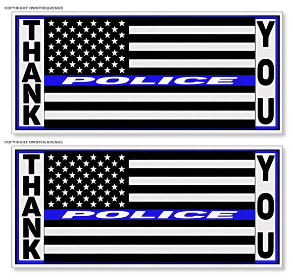 x2 Thank You Support Police Blue Color Line Flag Vinyl Sticker Decal 4