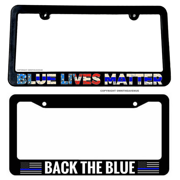 x2 Back The Blue Support Police Car Truck Auto License Plate Frames