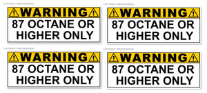 x4 - 87 Octane or Higher Gas Gasoline Fuel Tank Warning Vinyl Sticker Decal 3" - OwnTheAvenue