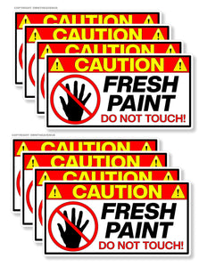 x8 / Eight Pack - Caution Wet Fresh Paint Safety Vinyl Sticker Decals 4" Inches