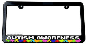 Autism Awareness Puzzle Slim Black License Plate Frame - OwnTheAvenue