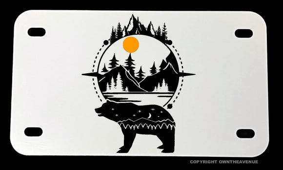 Bear And Mountains Hiking Camping Nature Outdoors Motorcycle Metal License Plate