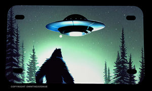 Bigfoot UFO Sci Fi Funny Joke Humor Motorcycle Metal License Plate