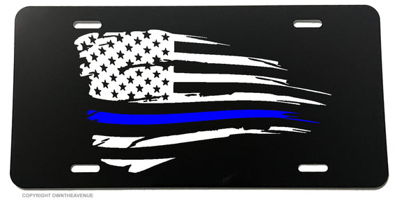 Support Police USA American Flag Blue Color Grunge License Plate Cover - OwnTheAvenue