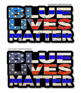 x2 Blue Lives Matter USA American Flag Blue Line Vinyl Sticker Decals 4"