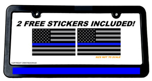 Reflective Thin Blue Line Support Police Black Slim License Plate Frame - OwnTheAvenue