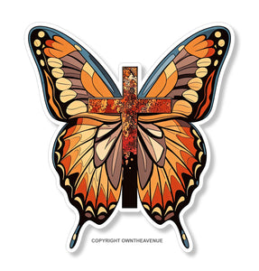 Butterfly Vintage Style Christian Cross Car Truck Vinyl Sticker Decal 3.5" - OwnTheAvenue