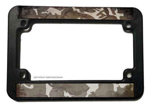 Vintage Style Rugged Distressed Grayscale Camo Motorcycle License Plate Frame