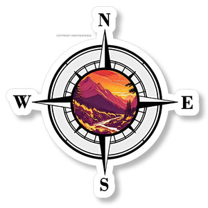 Compass Trees Lake Vinyl Decal V01 Wall Bumper Laptop Sticker 3.5" - OwnTheAvenue