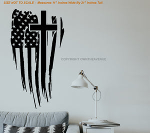 Christian Cross American USA Distressed Tattered Flag Wall Decor Decal