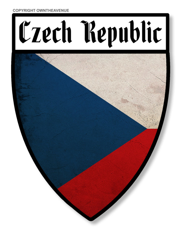 Czech Republic Flag Distressed Shield Vintage Style Sticker Decal 3.5