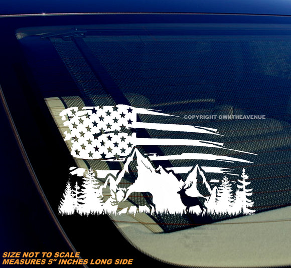 Mountain Range Flag Landscape Scene Deer Vinyl Decal Sticker