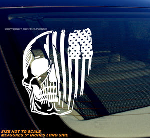 Skull Patriotic USA American Flag Distressed Car Truck Vinyl Sticker Decal 5" V01