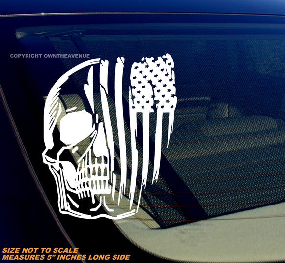 Skull Patriotic USA American Flag Distressed Car Truck Vinyl Sticker Decal 5