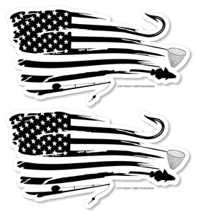 x2 Tattered Distressed American Flag Fish Fishing Vinyl Sticker Decal 4" ModelA02 - OwnTheAvenue