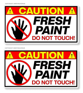 x2 / Two Pack - Caution Wet Fresh Paint Safety Vinyl Sticker Decal 4" Inches Each