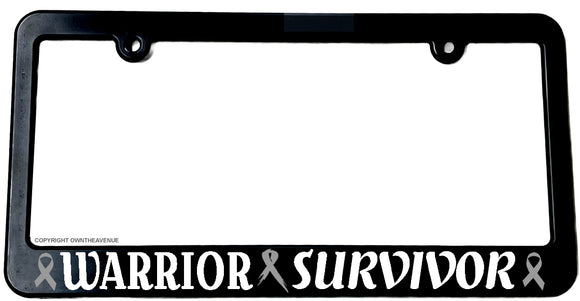 Warrior Survivor Brain Cancer Gray Ribbon Slim License Plate Frame - OwnTheAvenue