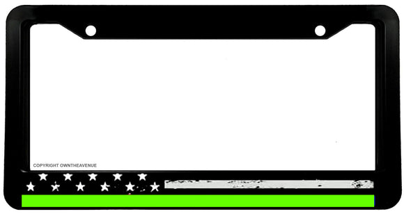 Green Color Line Support Military USA American Flag License Plate Frame