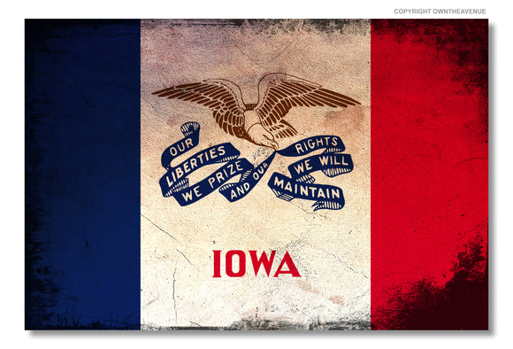 Iowa Flag Tattered Distressed Rugged Rustic Vinyl Sticker Decal 3.5