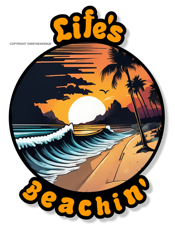 Life's Beachin' Funny Joke Ocean Palm Trees Beach Vinyl Sticker Decal 3.75