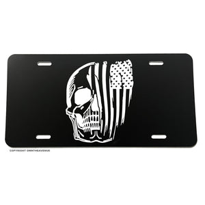US Flag American Flag Distressed Tattered Skull Patriotic Car Tag V01 License Plate