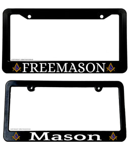 x2 Freemason Mason Masonic Blue Bronze Art Car Truck License Plate Frame