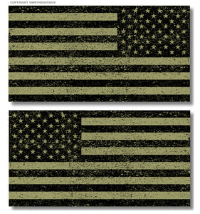 Tattered Distressed OD Green Grunge American Flag America USA Sticker Decal 4" - OwnTheAvenue