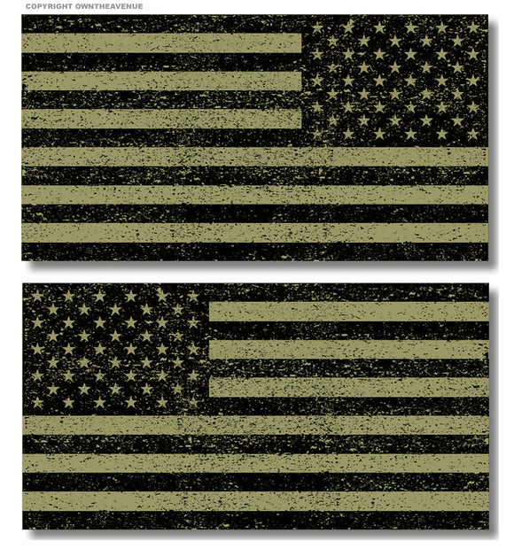 Tattered Distressed OD Green Grunge American Flag America USA Sticker Decal 4