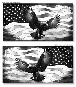 Two Pack Left & Right Bald Eagle USA American Flag Subdued Grayscale Sticker Decals