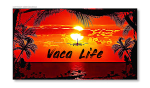 Vaca Life Traveling Tourism Vacation Beach Sunset Airplane Sticker Decal 3.5" - OwnTheAvenue