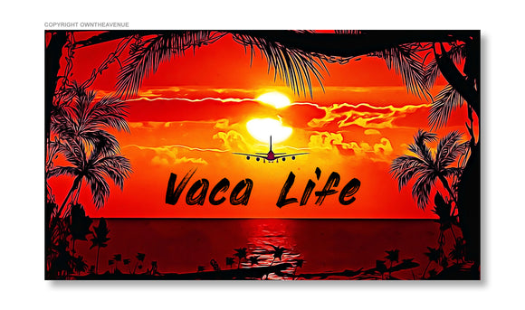 Vaca Life Traveling Tourism Vacation Beach Sunset Airplane Sticker Decal 3.5