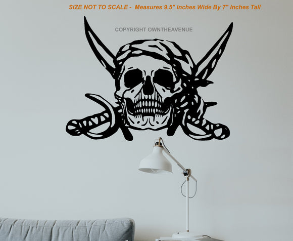 Pirate Wall Decor Decal Vintage Style Skull - 9.5