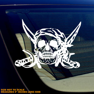 Pirate Decal Skull Rugged Vintage Style Car Truck Laptop Sticker 5" White Vinyl - OwnTheAvenue