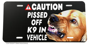 Warning Caution Angry Dog In Car Funny Joke Car Truck License Plate Cover