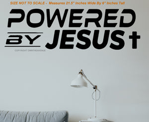 Powered By Jesus Christian Cross Religious Wall Decor Decal - 21.5" x 6" Inches - OwnTheAvenue