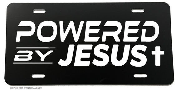 Powered By Jesus Christian Cross Religious V01 License Plate Cover - OwnTheAvenue