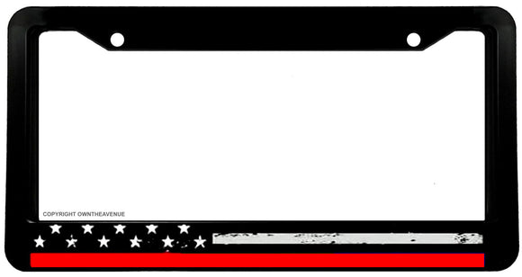 Support Firefighters USA American Flag Red Color Line Car Truck License Plate Frame