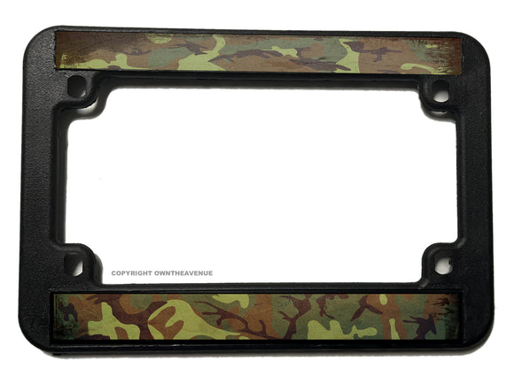 Vintage Style Rugged Distressed Camo Motorcycle License Plate Frame