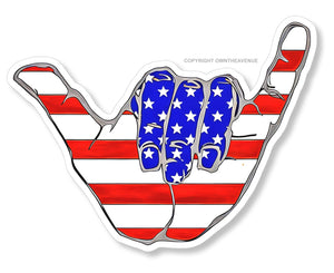 USA American Flag Shaka Surf Surfing Hang Loose Sticker Decal 3.5" - OwnTheAvenue