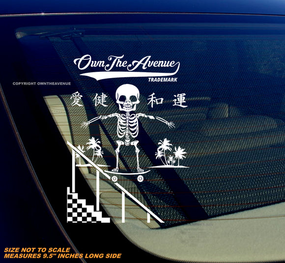 Skateboarding Skate Skeleton Kanji Japanese OwnTheAvenue Decal Sticker 9.5