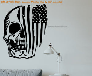 Skull Patriotic USA American Flag Distressed Wall Decor Decal 7" x 8.5" Inches