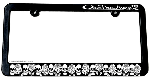 Skulls Floral Rugged Vintage Style Car Truck Auto License Plate Frame