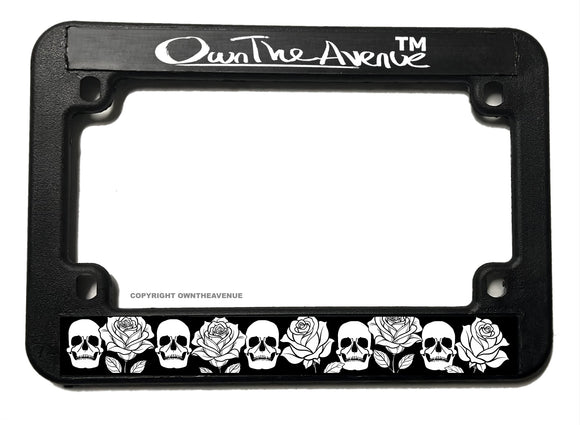 Biker Skull Floral Rugged Vintage Style Motorcycle License Plate Frame