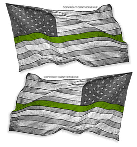 x2 Subdued Green Color Line Military Wavey USA American Flag Sticker Decal 4" - OwnTheAvenue