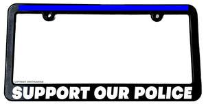 Support Our Police Law Enforcement Reflective Blue License Plate Frame - OwnTheAvenue