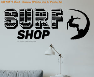 Surf Shop Indoor Wall Decor Decal Business Sign Surfing - 22" x 8" Inches