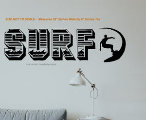 Surf Surfing Home Office Garage Wall Decor Decal - 22" x 6" Inches