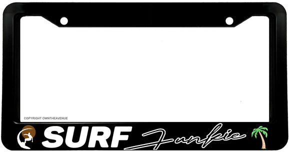 Surf Junkie Surfing Ocean Car Truck Auto License Plate Frame - OwnTheAvenue