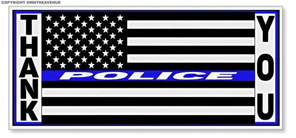 x2 Thank You Support Police Blue Color Line Flag Vinyl Sticker Decal 4